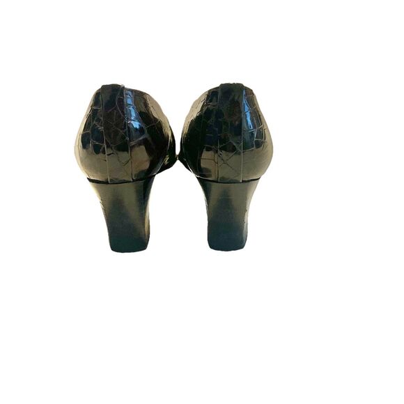 Stuart Weitzman Women’s Crocodile Embossed Brown Leather Block Heel Pumps 8.5 AA - Picture 4 of 7